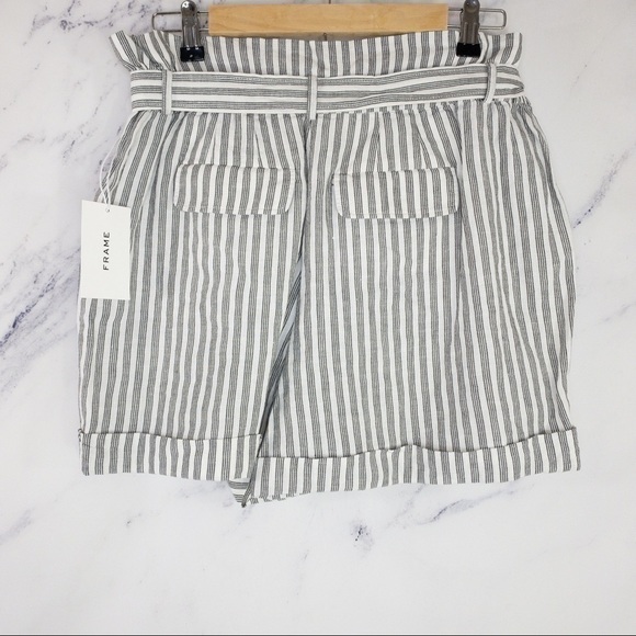 Frame | Striped Linen Blend Paperbag Shorts | Sz M - Picture 2 of 8